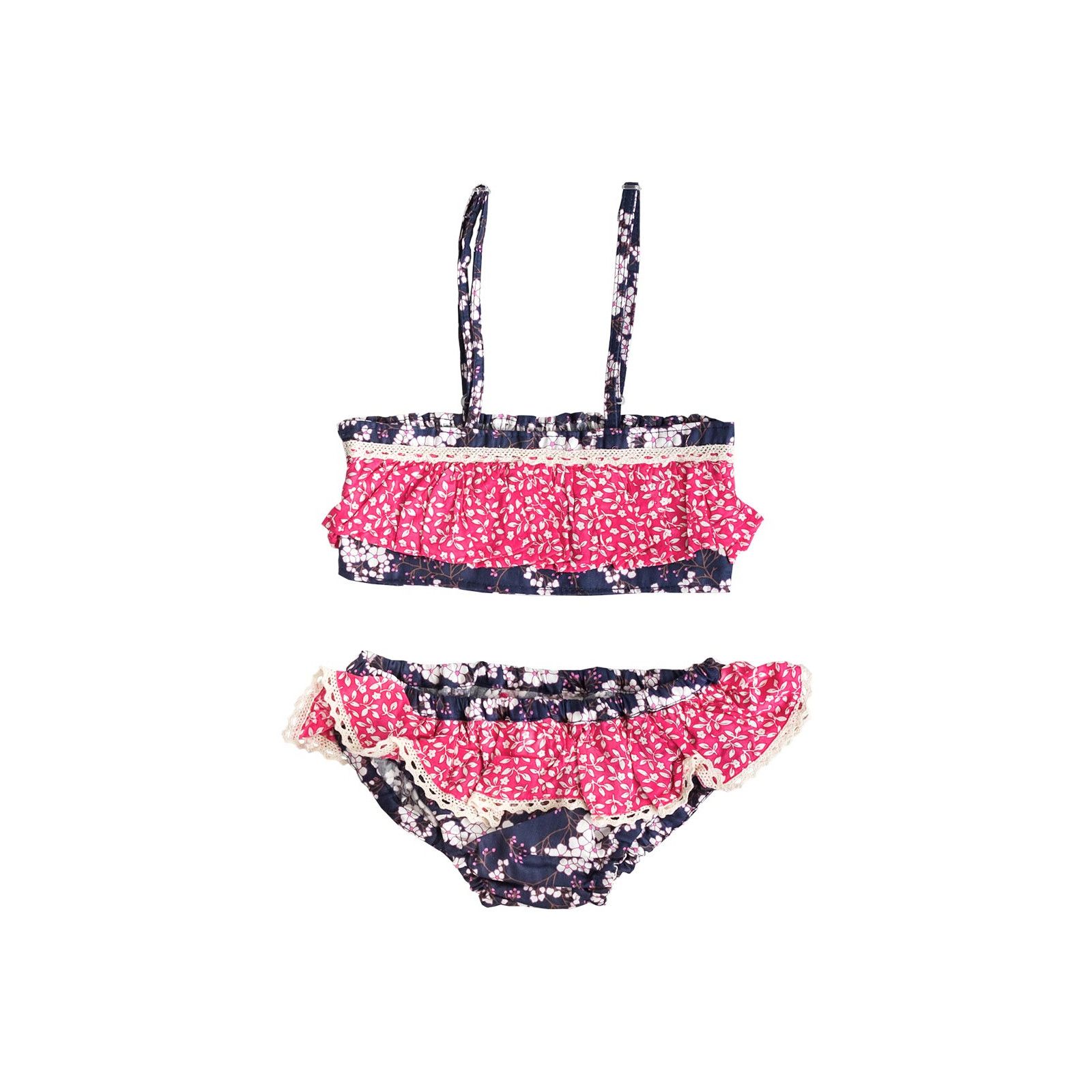 Bikini Maillot De Bain Coton Fille Ans Marine Et Rose