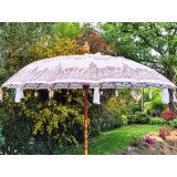 Parasol balinais écru coton motifs dorés diamètre 190cm. Livraison offerte - Bibop et Lula