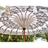 Parasol balinais écru coton motifs dorés diamètre 190cm. Livraison offerte - Bibop et Lula