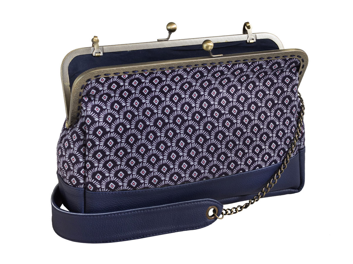 Sac main pin up r tro bleu marine motifs g om triques