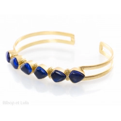 Manchette, bracelet fin laiton et lapis lazuli - Bibop et Lula