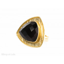 Bague laiton doré onyx noire facettée triangle - Bibop et Lula