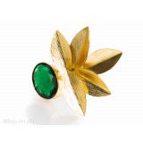 Bague laiton doré pierre verte facettée et feuilles - Bibop et Lula