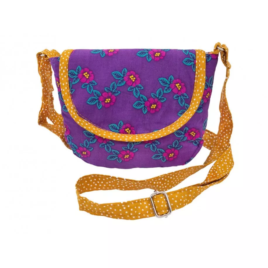 Sac main bandouli re petite fille violet fleurs roses