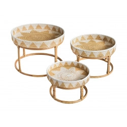 Trio table basse plateau rosace blanche - Bibop et Lula