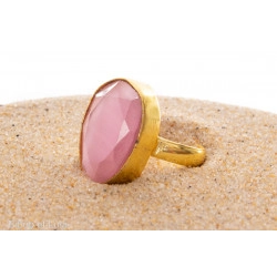 Bague laiton forme Quartz rose - Bibop et Lula