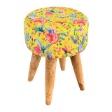 Tabouret rond tissu imprimé Pondichery Jaune - Bibop et Lula