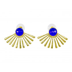 Boucles d'oreilles clous laiton Papyrus hydro bleu - Bibop et Lula