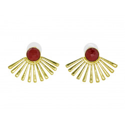 Boucles d'oreilles clous laiton Papyrus hydro rouge - Bibop et Lula