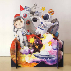 3D Pop Up Carte Anniversaire Enfant Astronaute - Bibop et Lula