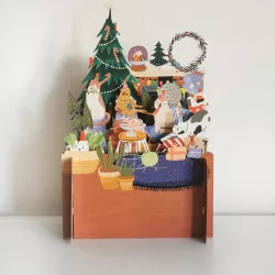 3D Pop Up Carte postale "chats de Noël" - Bibop et Lula