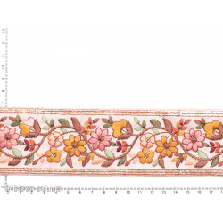 Galon floral Keolari rose poudré brodé de sequins, fils dorés et colorés - Bibop et Lula