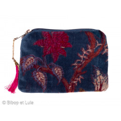 Petite pochette plate velours Reva bleu - Bibop et Lula