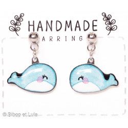 Boucles d'oreilles clous, Baleine bleue - Bibop et Lula