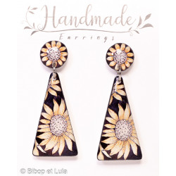 Boucles d'oreilles clous pendantes, Tournesols - Bibop et Lula