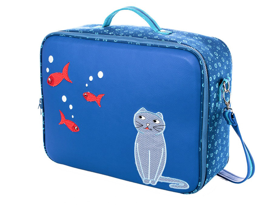 Valise Originale De Voyage Bebe Enfant Chat Bleu Et Poissons Rouges