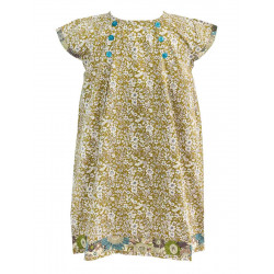 Robe manches courtes coton fille fleur fond moutarde - Bibop et Lula