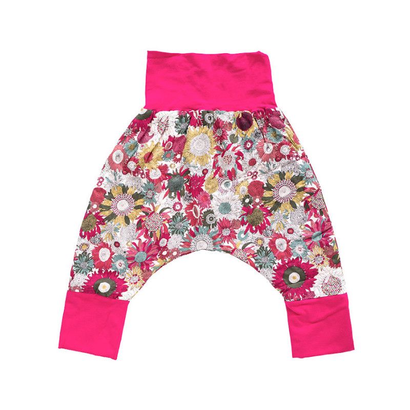 Pantalon Sarouel Double Bebe 6 36 Mois 3 Tailles Tissu Rose Rouge Motifs Tournesols