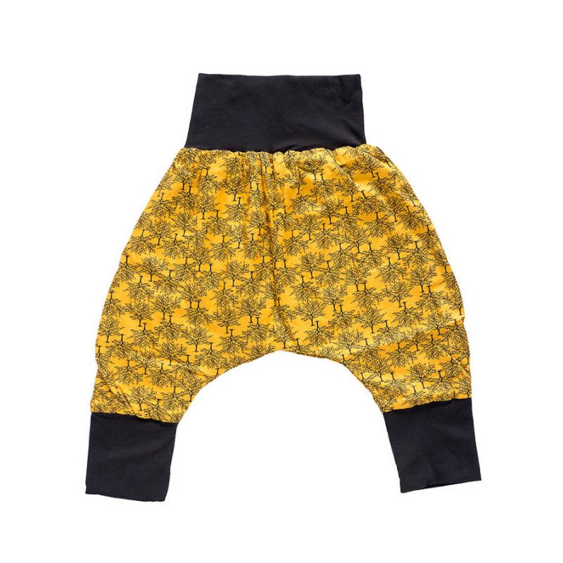 Pantalon Sarouel Double Bebe 6 36 Mois 3 Tailles Tissu Jaune Et Noir Motifs Arbres D Hiver