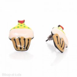 Boucles d'oreilles clous Cupcake vanille fraise - Bibop et Lula